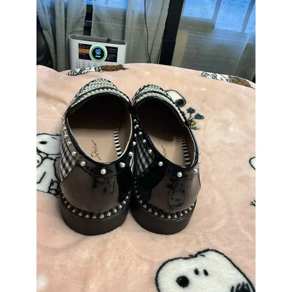 Betsey Johnson Women’s Loafer Flats Slip-On Gingham Pearl Studded 8.5M